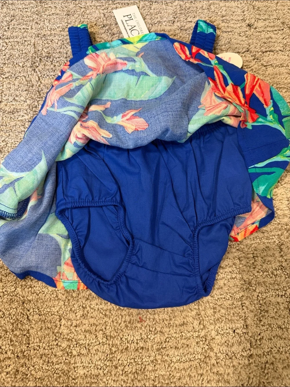 The Children's Place Girls Royal Blue Tropical Floral Sundress Top